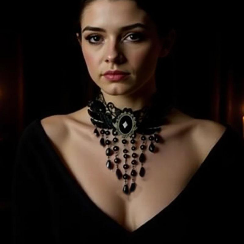 Dark Adult-Themed Accessories, Black Lace Choker, Crystal Jewelry, Handmade Clavicle Chain, Quirky Cosplay Necklace