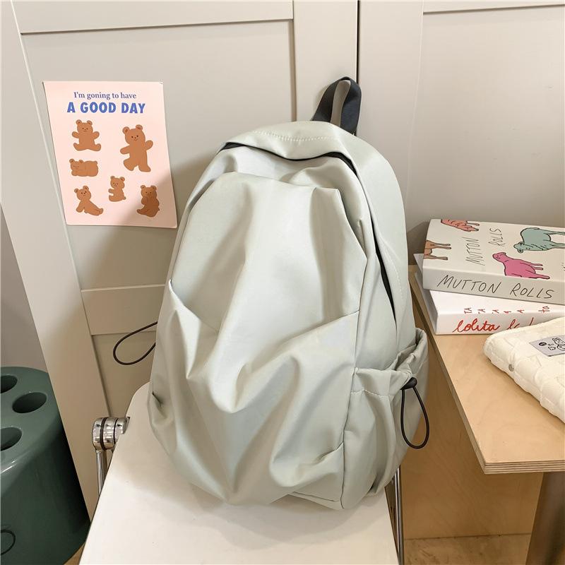 Korean Style All-match Solid Color Pleated Backpack Men's Casual Backpack Women's Travel Bag Junior High School Senior high school College Student Schoolbag
