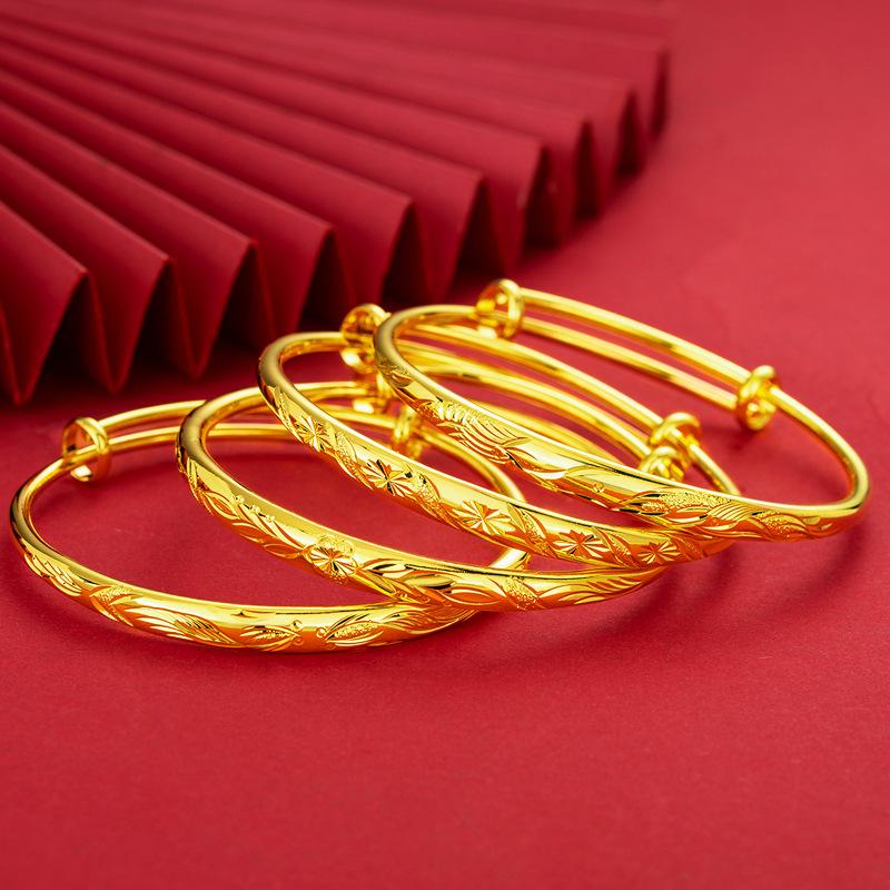 Net Red live sand gold bracelet female 999 heart sutra gypsophila push-pull simple fashion bracelet jewelry bracelet wholesale