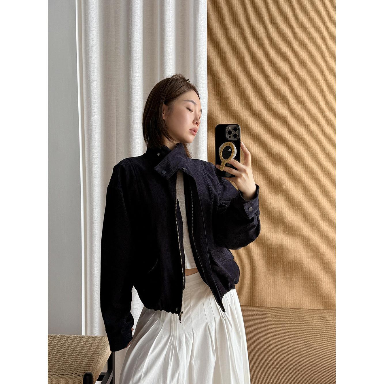 [Premium Selection] Retro Corduroy Lapel Jacket for Women, Fashionable Casual Loose Zipper Coat for Autumn and Winter Wq392