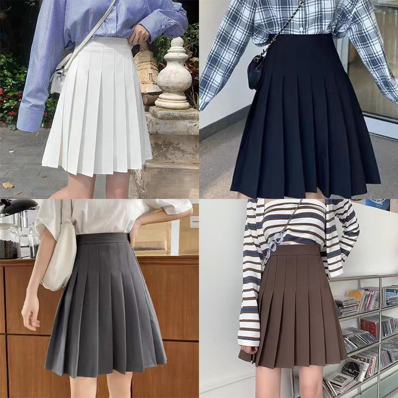 [4 Lengths] College Style Pleated Skirt for Middle and High School Students, Jk Skirt, Plus Size High-Waisted Mid-Length Skirt
