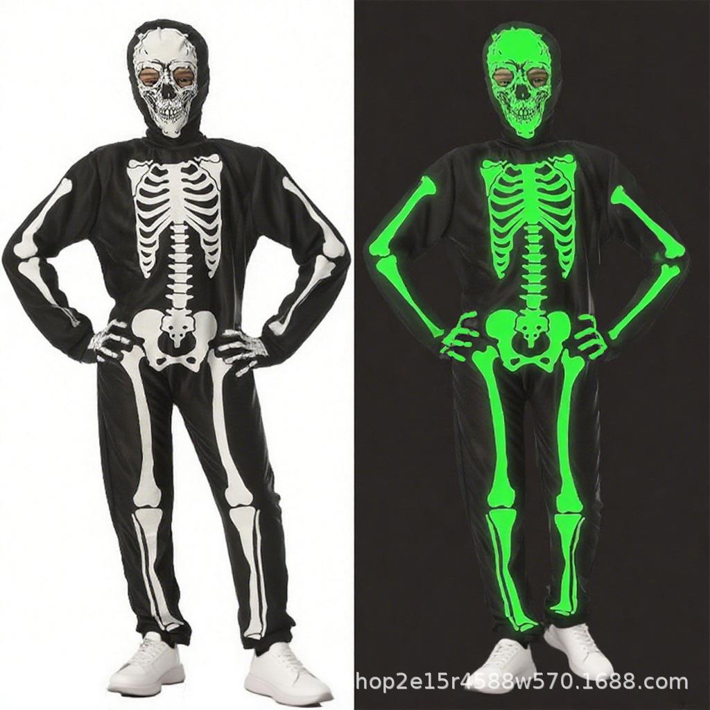Halloween Cosplay Costume, Luminous Skeleton Ghost Children's Costume, Children's Character Dress-Up One-Piece Stage Performance Outfit