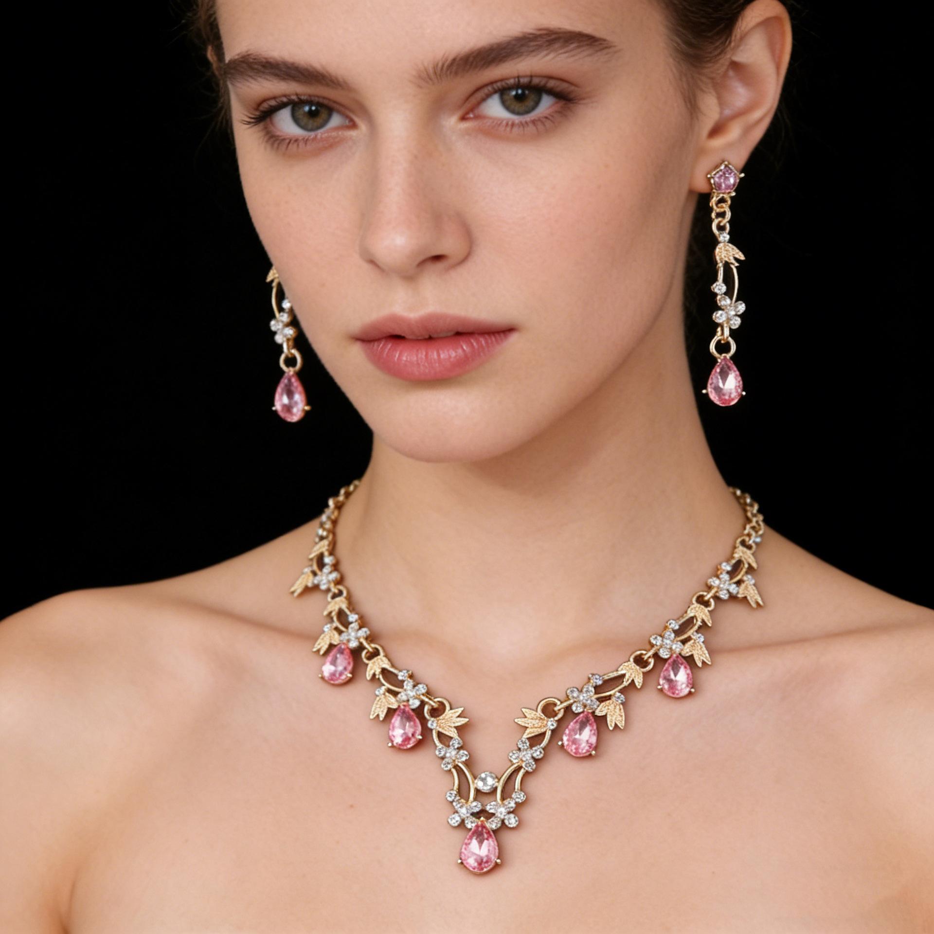Cross-Border Bridal Jewelry Set Necklace Earrings Two-Piece Wedding Dress Accessories Crystal Jewelry for Women