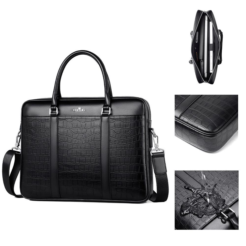 Cross-Border Men's Bag, Briefcase, Men's Business Horizontal Handbag, Large Capacity Shoulder Bag, Leather Bag, High-End Crocodile Pattern for Men