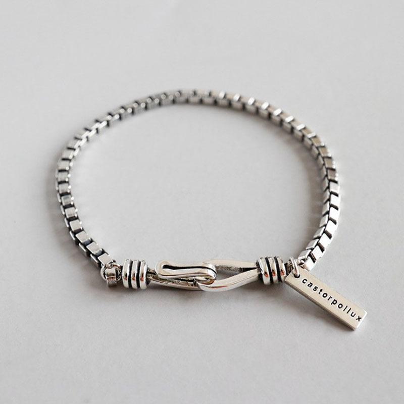 Titanium Steel Box Chain Simple Bracelet, Personalized Men's Ins Trendy Niche Square Pendant Bracelet, Vintage Distressed Jewelry Accessory
