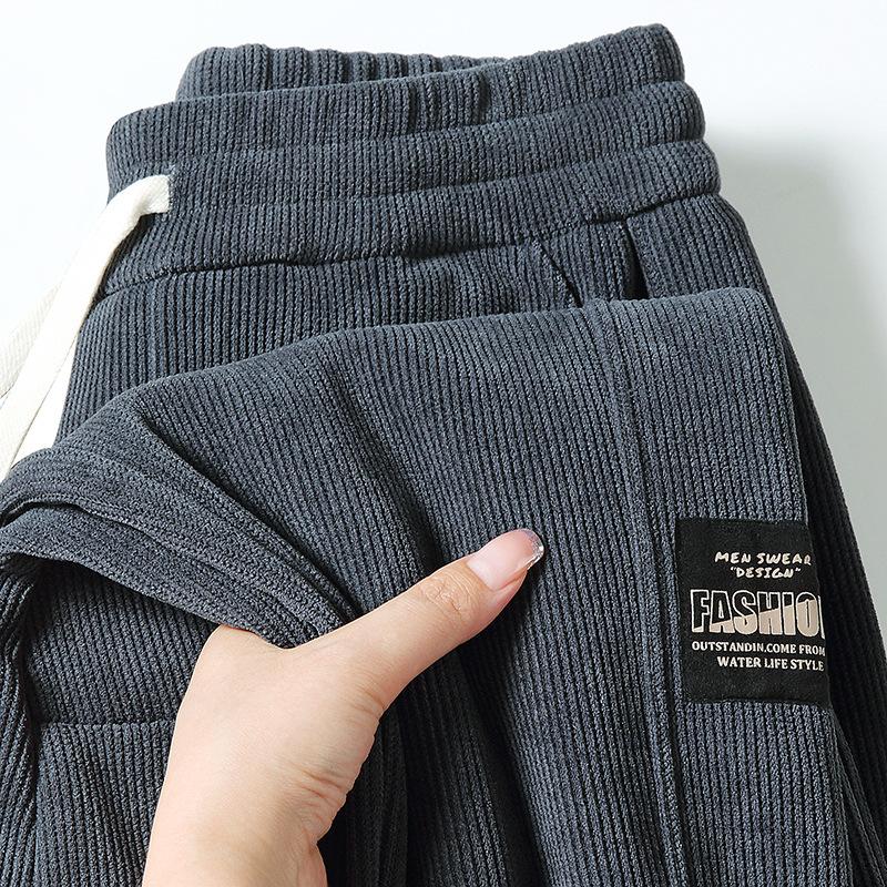 520g heavy corduroy casual pants men's loose ankle-tied autumn and winter plus size fleece-lined thickened all-matching sports bathroom