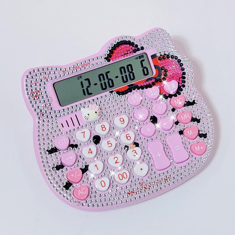 Foreign trade cross-border variety of optional cartoon calculator with diamond cute Hello Kitty solar office computer voice