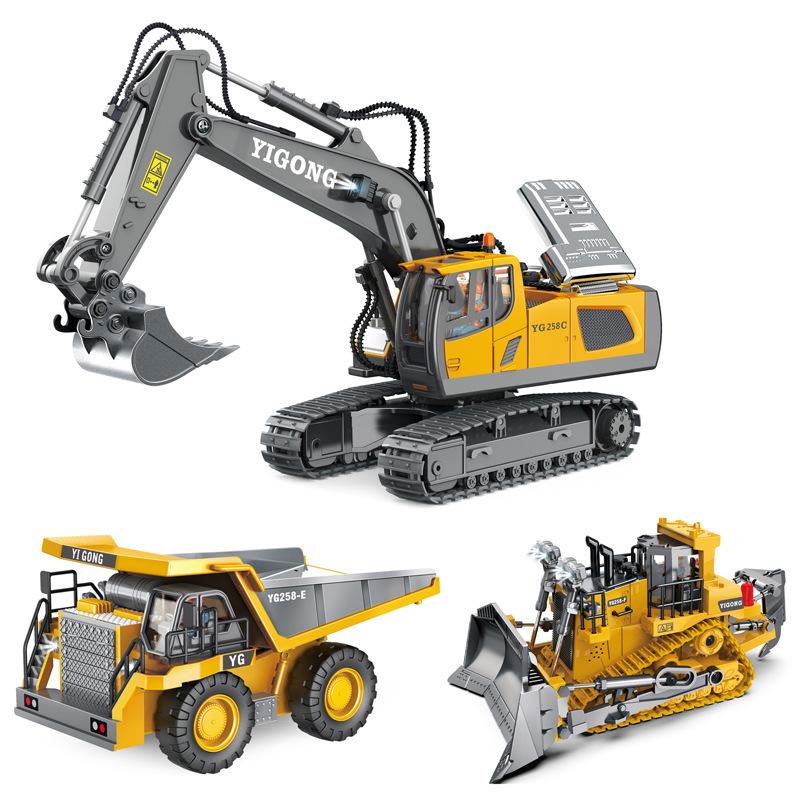 Children's remote control excavator, dump truck, bulldozer, large alloy self-loading electric car construction toy for boys, cross-border
