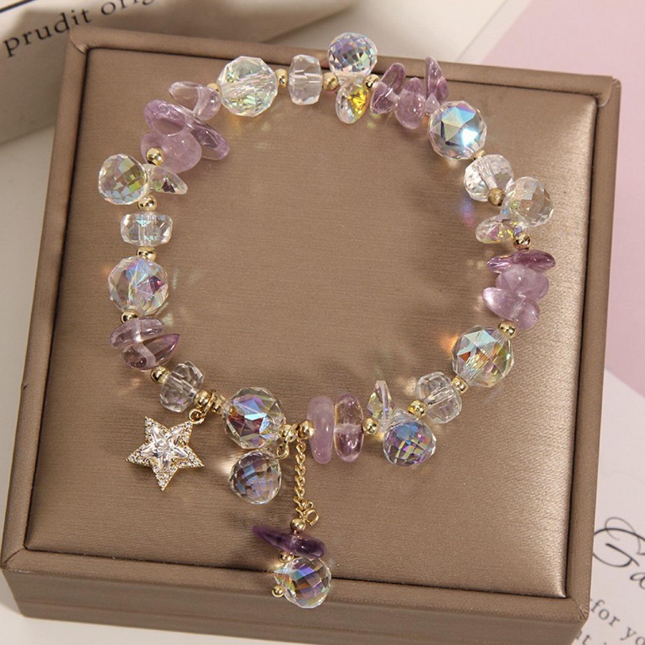 Source Factory Korean Fashion Lavender Romantic Amethyst Bracelet Women's Sparkling Pentagram Zircon Pendant Bracelet