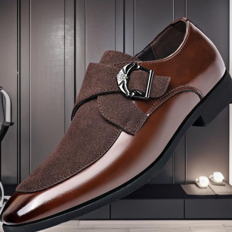 Cross-border plus size Men's Shoes New Dress Shoes British Pointed Toe Frosted Retro Business Shoes Fashion All-match Casual Shoes