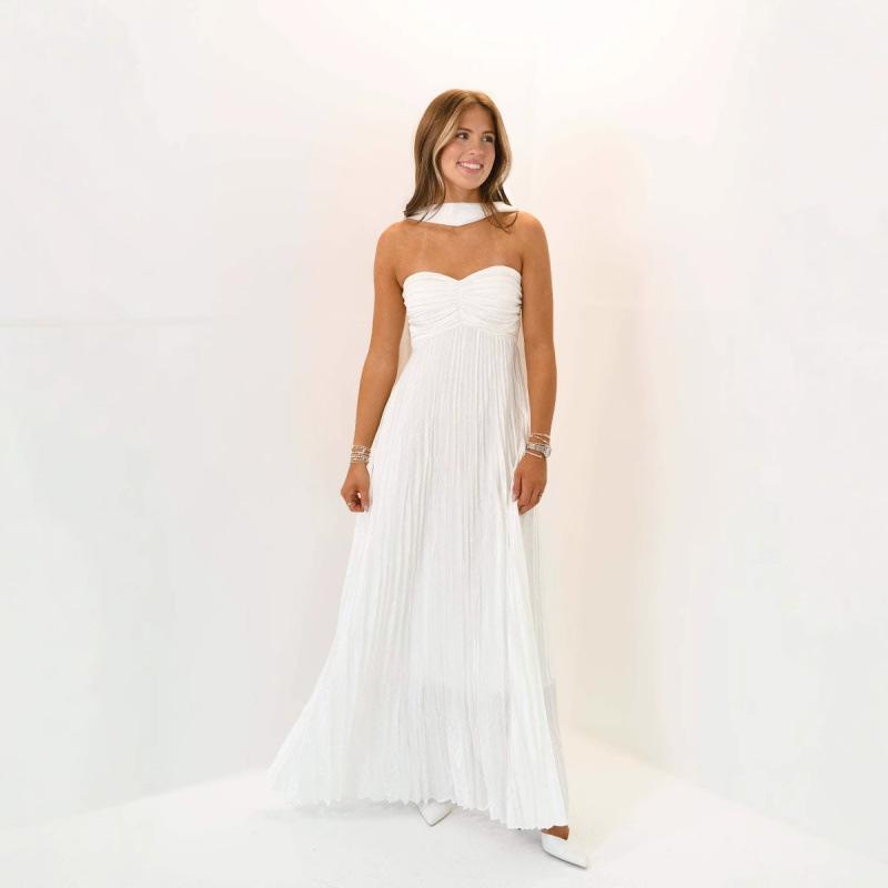 2026 European and American Style Faux Silk Pleated Dress Party Gown Cross-Border In-Stock Items
