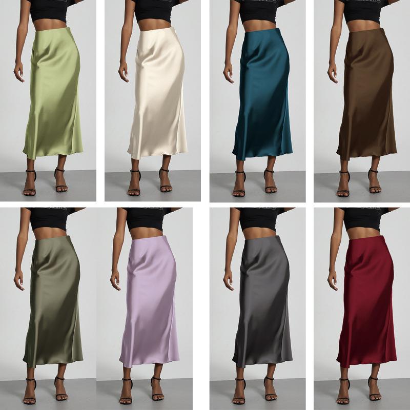 Women's satin skirt, cross-border foreign trade, European and American style, elegant and textured, slimming and smooth, mid-length skirt, Amazon