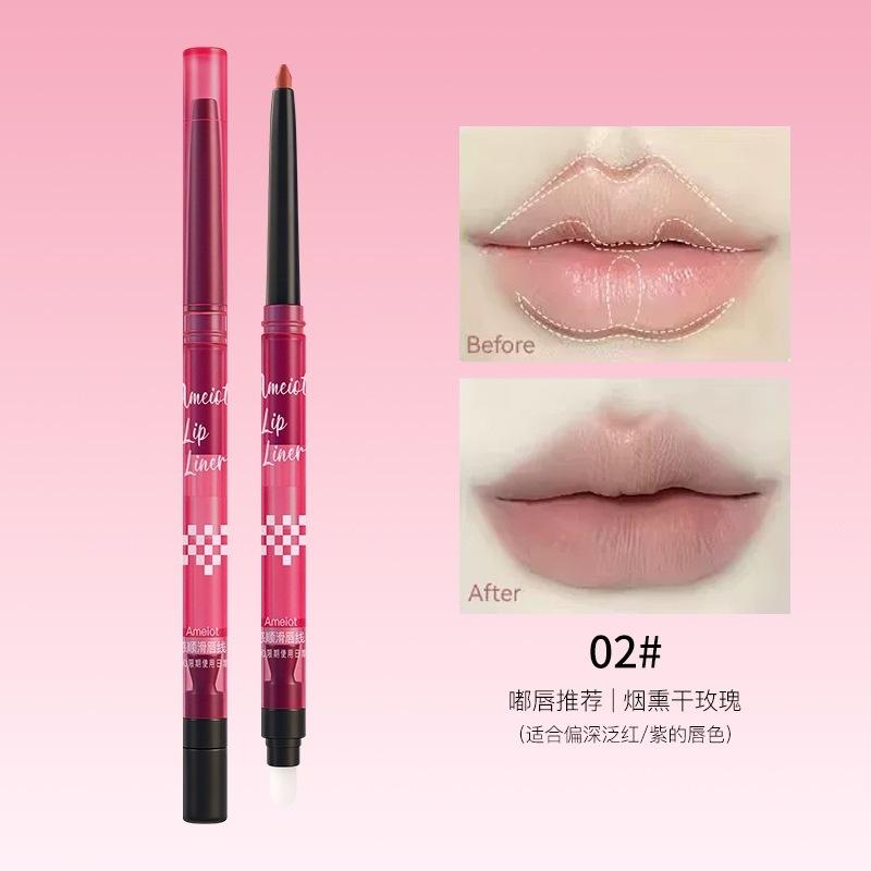 Ameiot Misty Smooth Lip Liner Pen Outlines a Three-Dimensional and Full Lip Shape with a Blending Brush, Velvet Matte Lipstick Finish