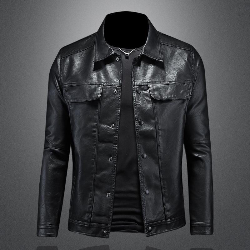 Spring and Autumn New Men's Lapel Motorcycle Leather Jacket Trendy Slim Casual Casual Jacket 8117