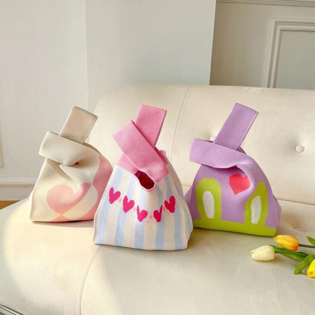 Knitted Bag Portable Tote Bag New Style Women's Out Fashion Portable Storage Bag Korean Knitted Bag Hand Gift Bag