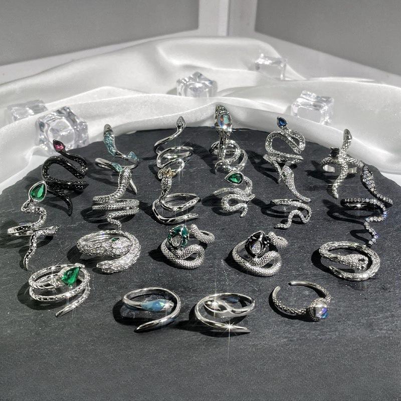 European and American punk fashion cool snake-shaped open ring neutral hip hop fashion personalized index finger ring cold style temperament ring