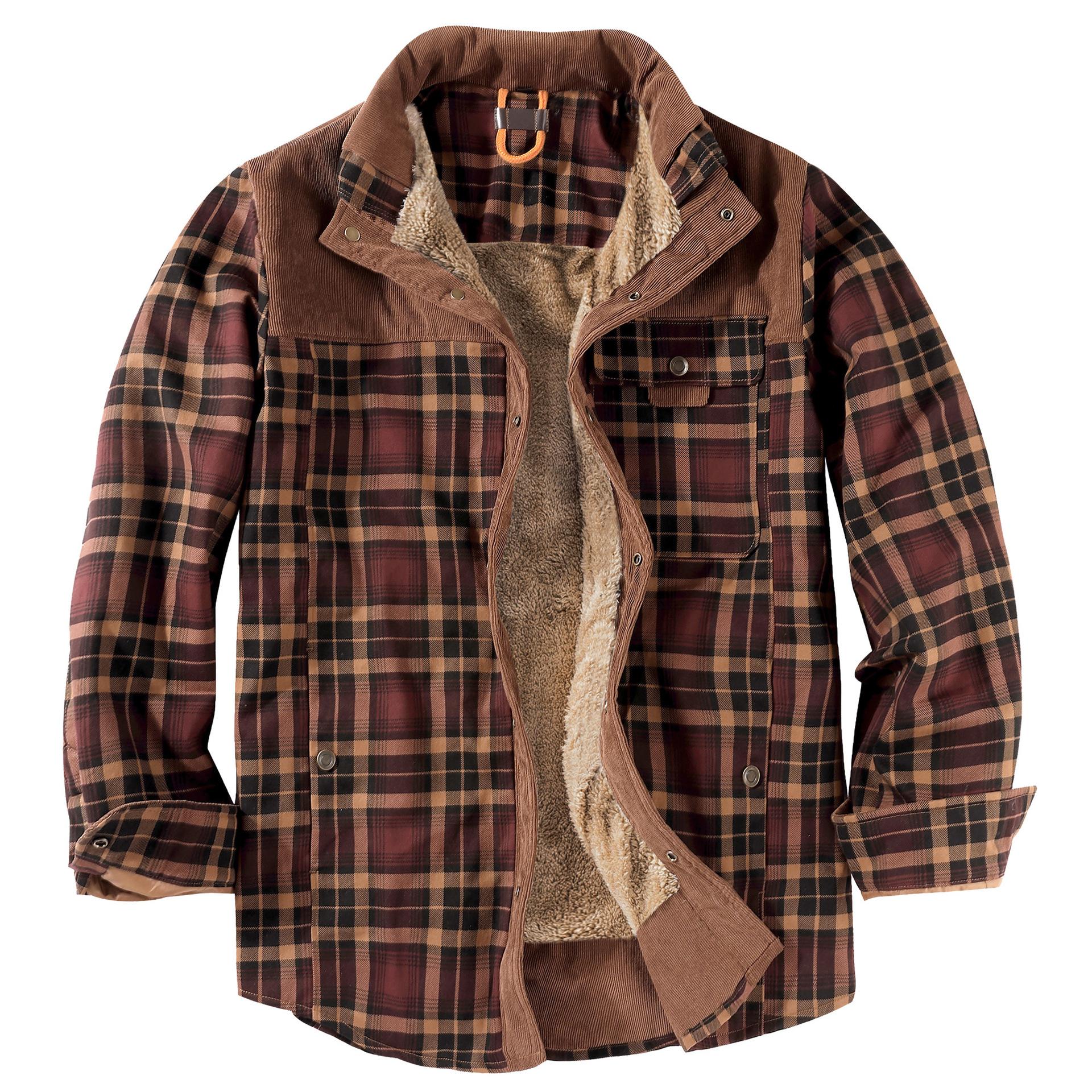 American Size Plaid Shirt Amazon jacket Men's Coat Cross-border Plus Velvet Large Size Winter Warm Cotton jacket