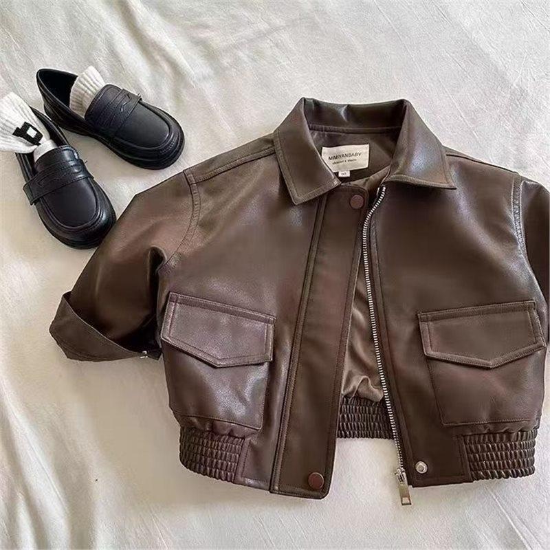 Boys' leather jacket for spring and autumn 2025, new Korean-style Maillard children's jacket, stylish spring top