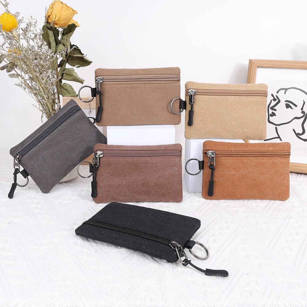 Canvas Small Wallet Coin Purse Portable Small Bag Lanyard Buckle Women's Wallet Coin Key Card Bag Cosmetics Bag