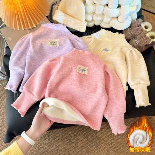 Girls' Base Layer Fleece Thickened Autumn and Winter New Baby Warm Sweater Girls' Base Shirt Top Children's Clothing Wholesale