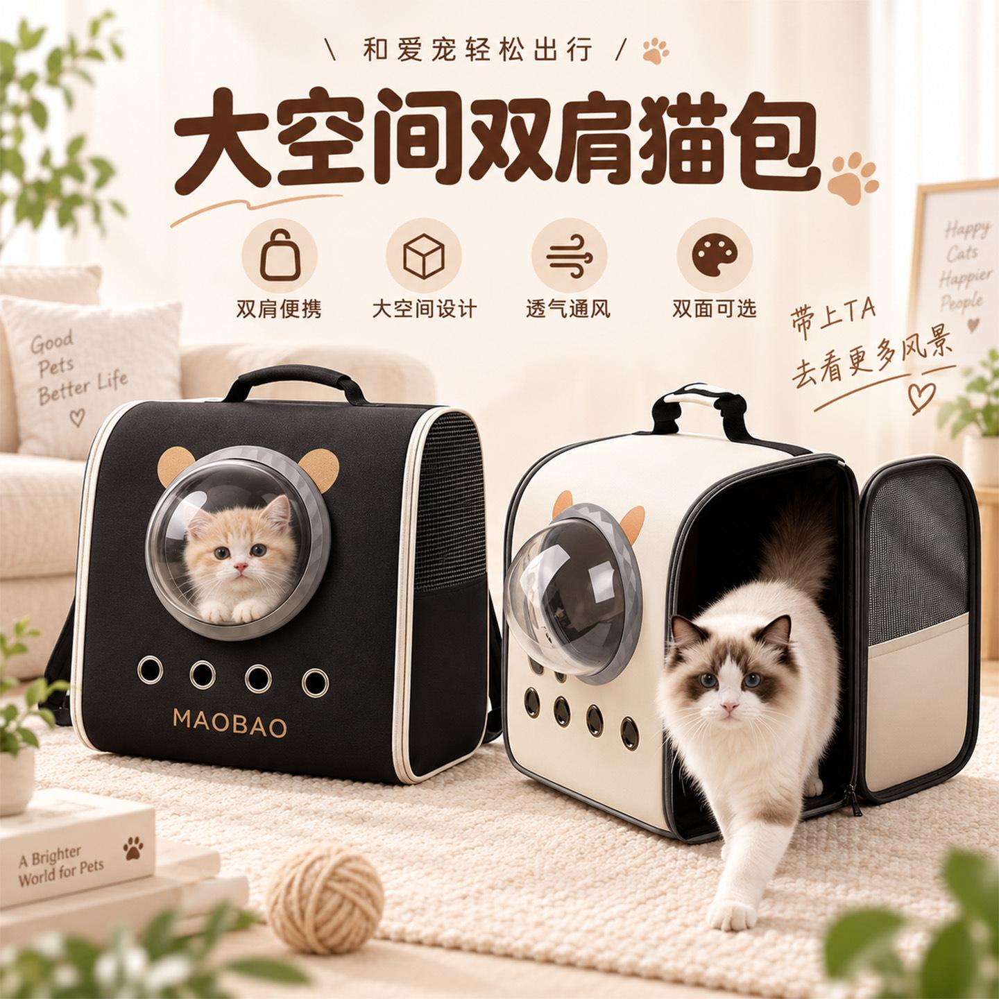 Cat Carrier Pet Backpack Space Capsule Round Transparent Visible Window Portable Outdoor Travel Single/Double Shoulder Backpack