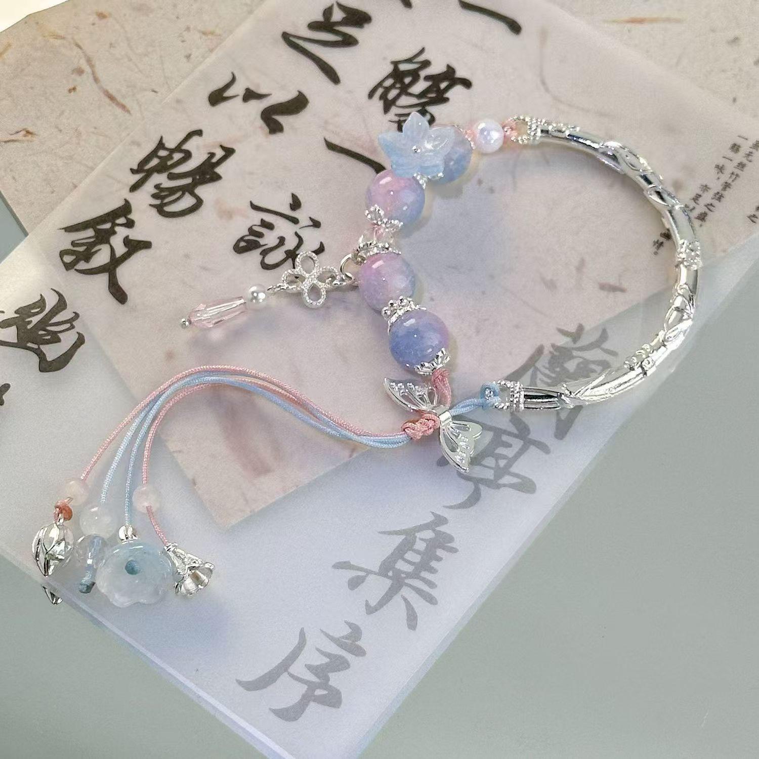 New Chinese Beaded Purple Smoke Rain Orchid Bracelet Female Niche Design Antique Cool High-end All-match Bracelet