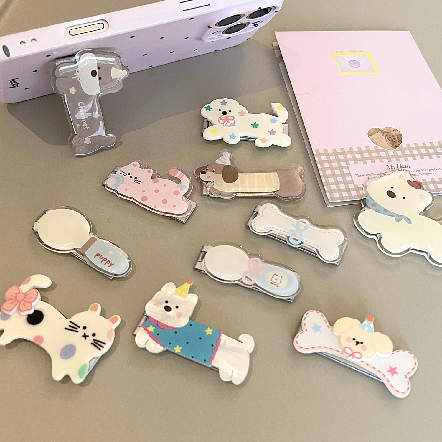 Korean Cartoon Animal One-Line Stand Mobile Phone Case Metal Lazy Stand Ultra-Thin Adhesive Mobile Phone Stand Portable Hard