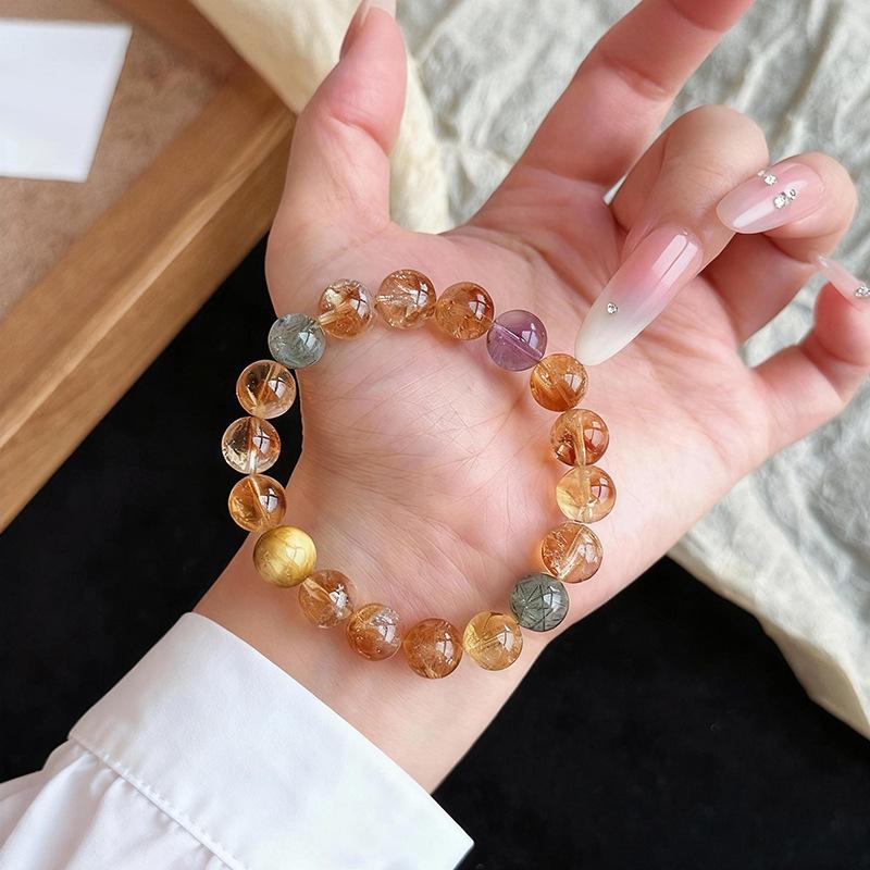 [Attract Wealth 2.0] Natural Citrine Yellow Hair Crystal Bracelet for Women, Golden Tiger Eye, Wealth and Career Crystal Gift