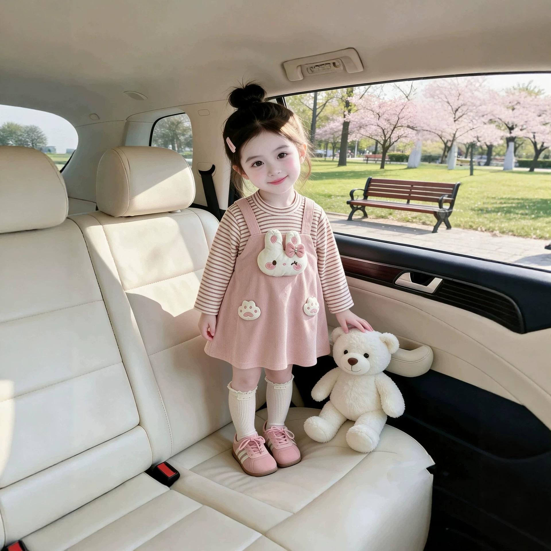 Girls' Dress 2026 New Baby Fashionable Striped Princess Long Sleeve Faux Two-Piece Dress Super Cute