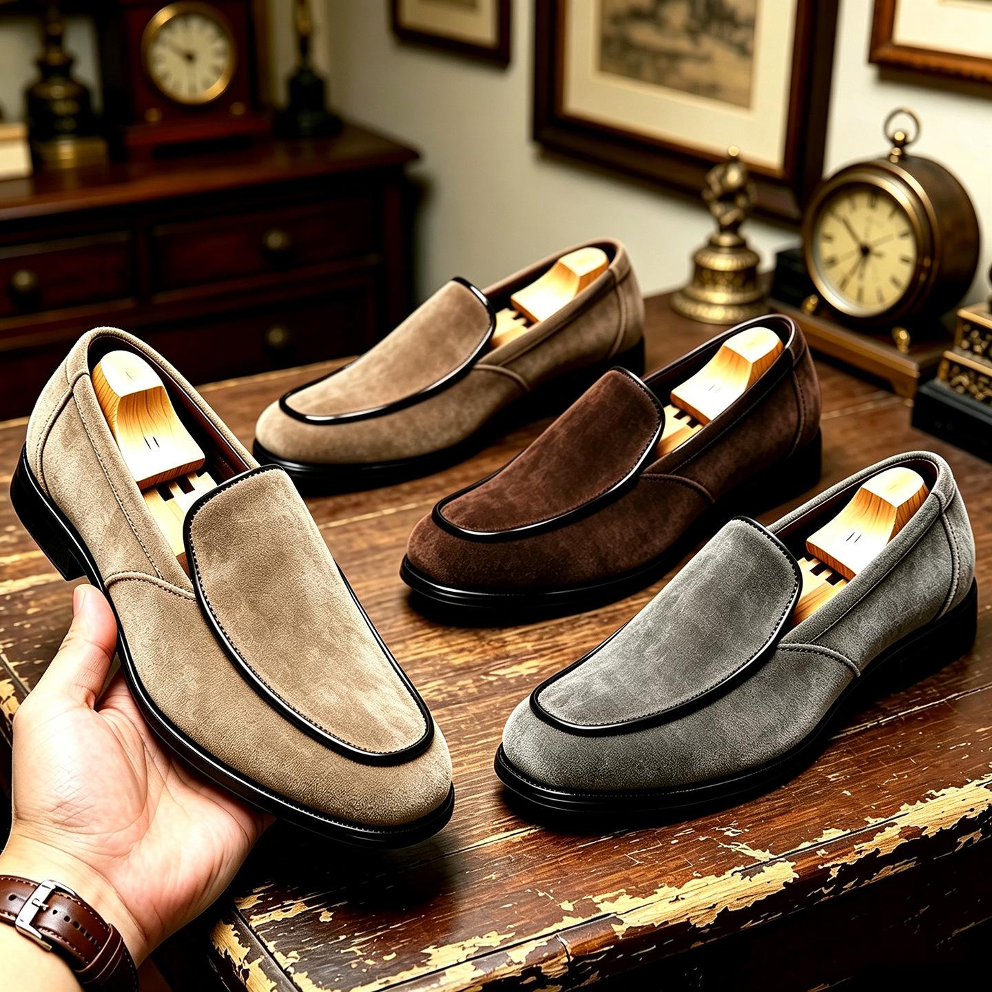Amazon Cross-Border Leather Shoes for Men, Retro Formal Business Slip-On Loafers, Men's High-End Large Size Shoes, Men's Shoes
