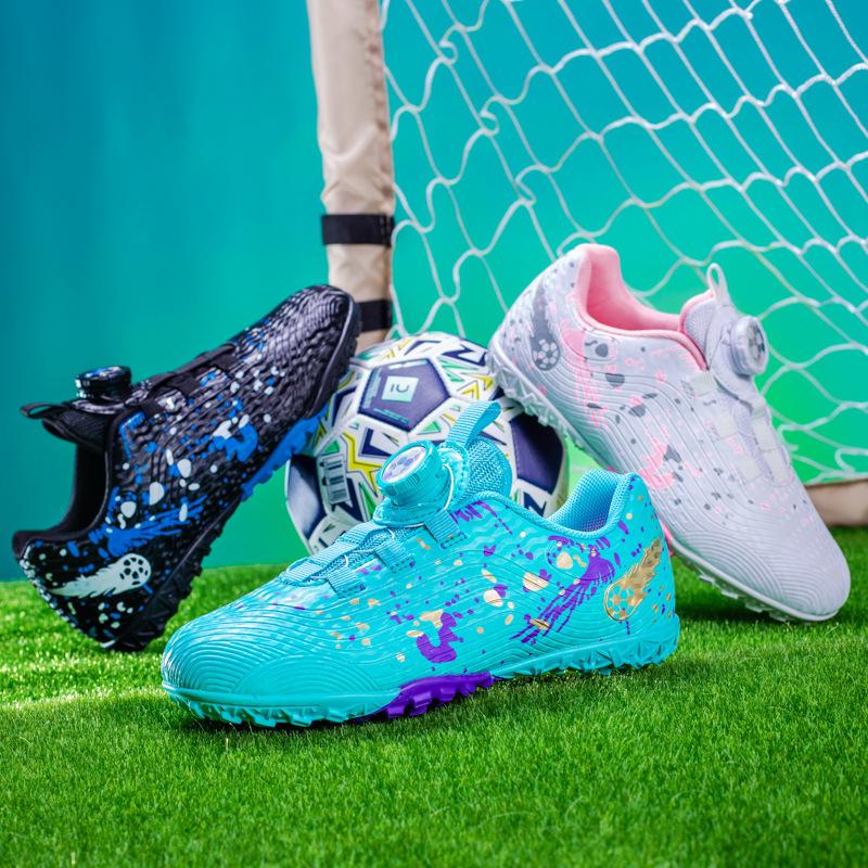 Cross-Border Children's Football Shoes Tf Cleats for Boys, Professional Training Shoes for Primary and Secondary School Students, Breathable Football Shoes with Rotating Buckle