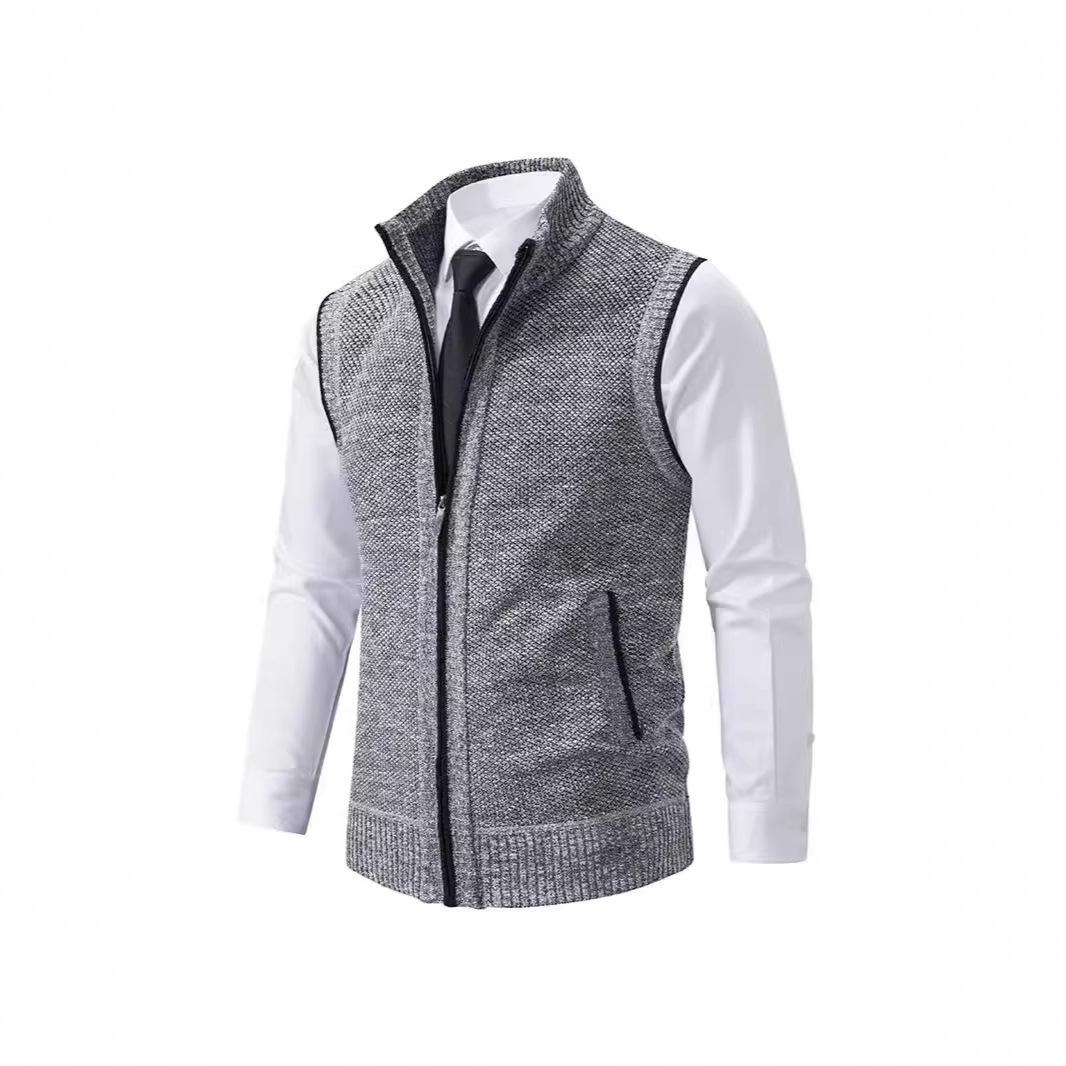 New Cross-Border Foreign Trade Men's Knitwear Vest Korean Style Stand Collar Sleeveless Vest Thickened Sweater Jacket