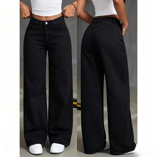 Cross-Border Foreign Trade European and American Style Fashion Plus-Size Jeans for Women, American High Street Straight-Leg Loose Versatile Factory Stock