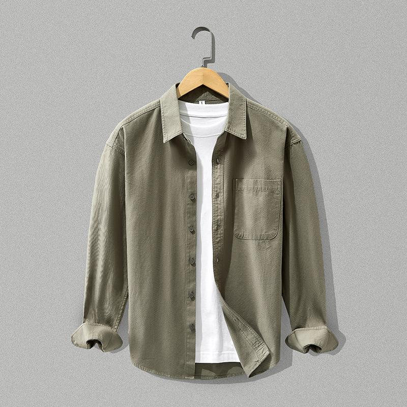 W832 Men's New Style Pure Cotton Long-Sleeved Shirt Spring and Autumn Simple Casual Handsome Loose Versatile Solid Color Shirt