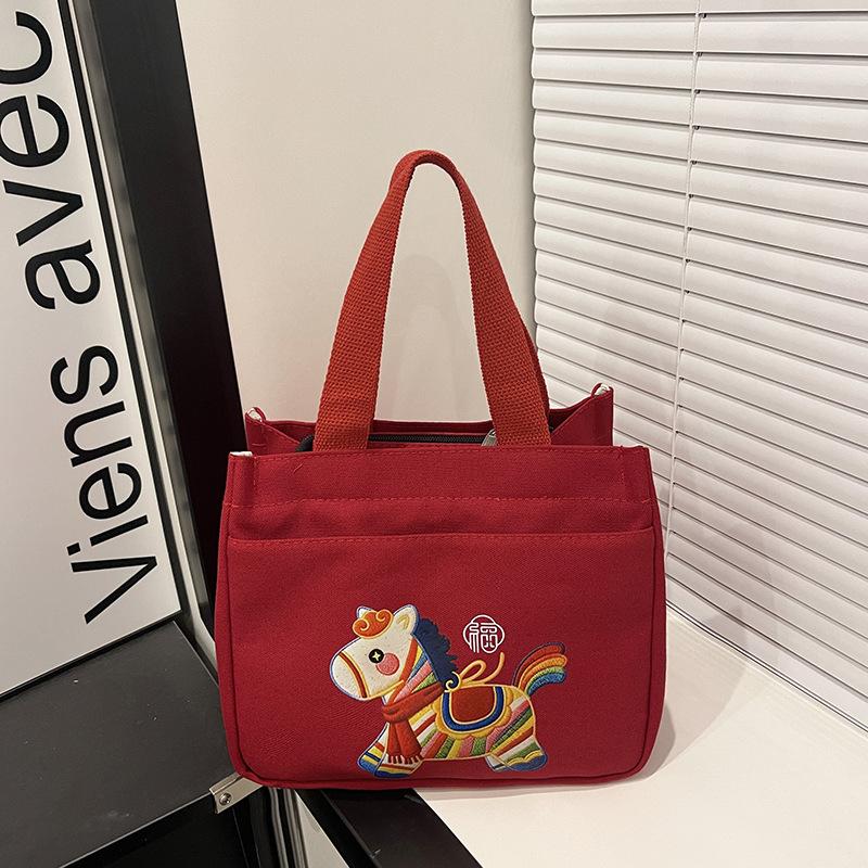 2026 New Model Pony New Year Handbag Cross-Border Trendy Casual Shoulder Bag Personalized Printed Canvas Bag Wholesale