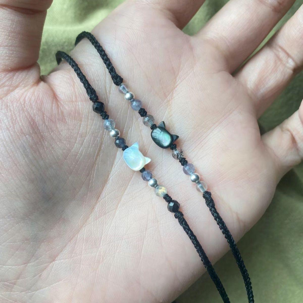 Little Red Book Explosions Black Cat White Cat Shell Bracelet Exquisite Niche Woven Couple's Life Year Hand Rope Simple All-Match