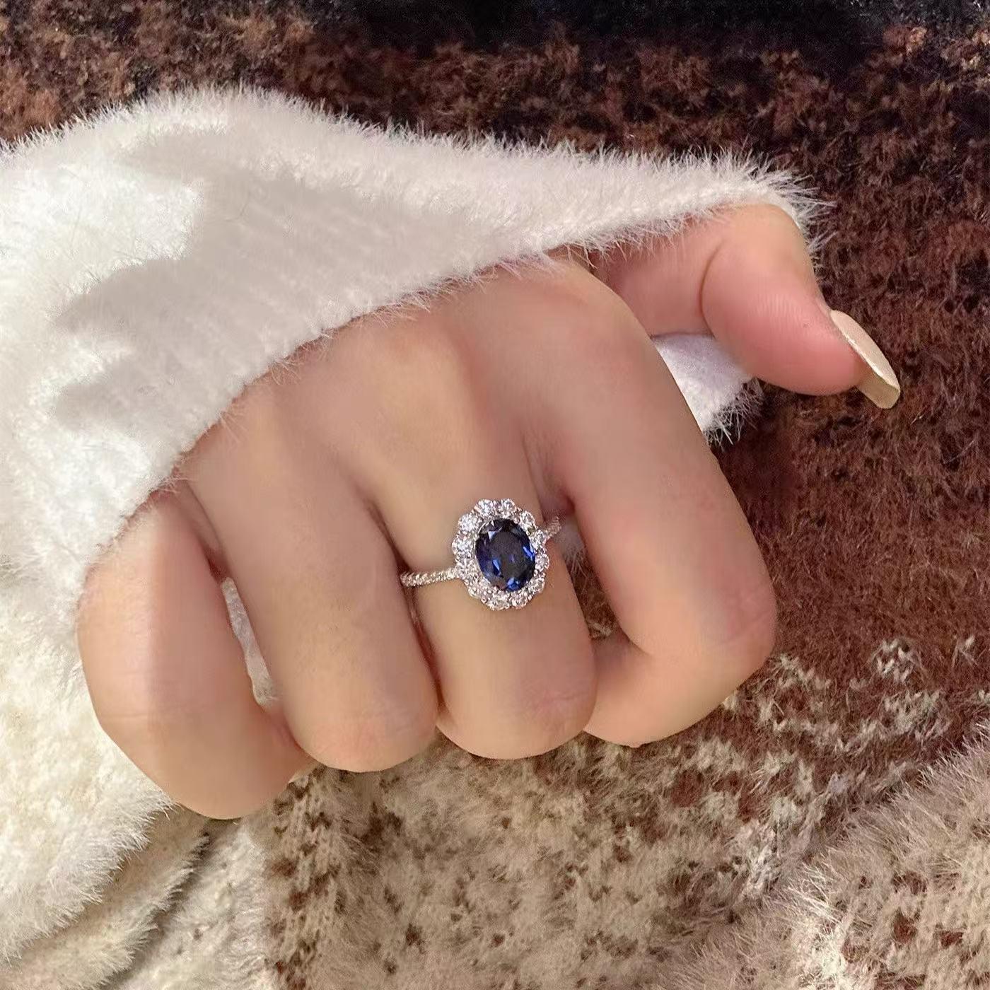 Pigeon Egg Blue Zircon Ring for Women, Accessible Luxury Niche Design, High-End, Exquisite Opening Adjustment, Trendyy Accessible Luxury Ring