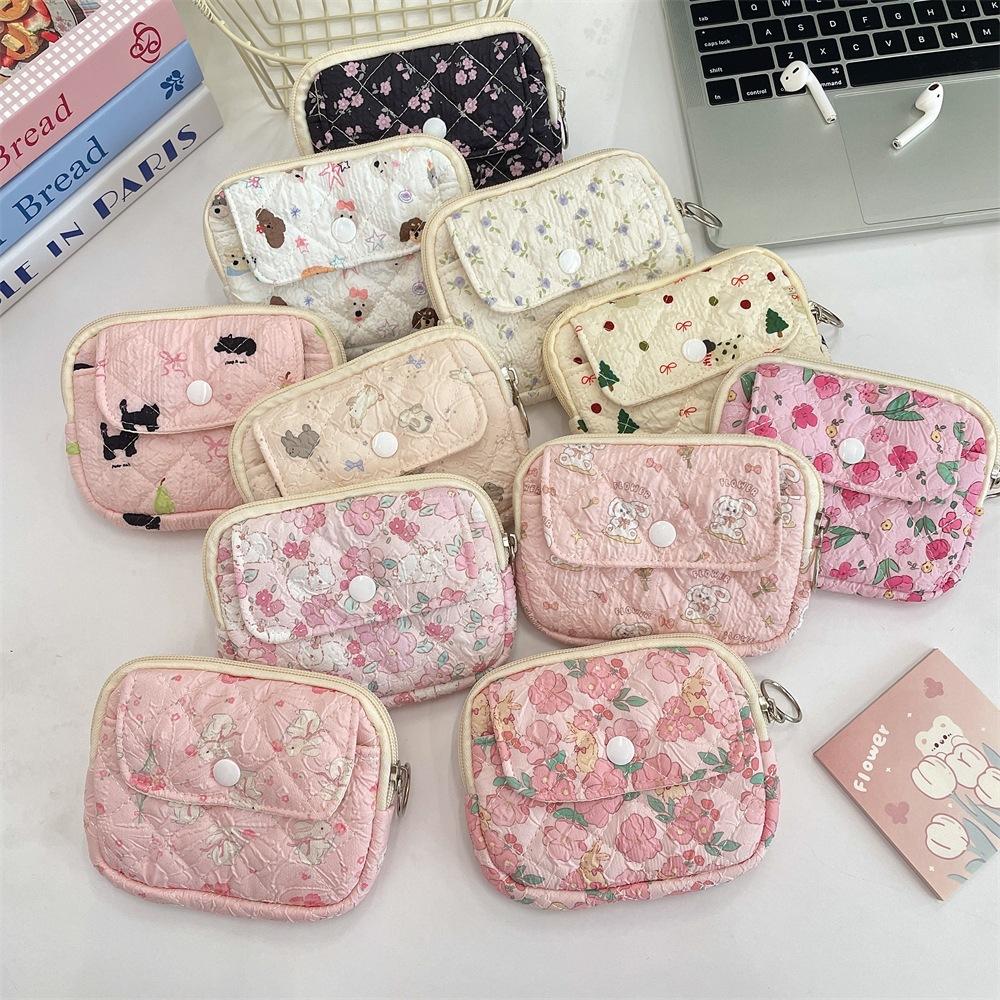 41224[Copyrighted] Cartoon Floral Multi-Functional Storage Bag Organizer Bag ID Card Holder Key Coin Purse