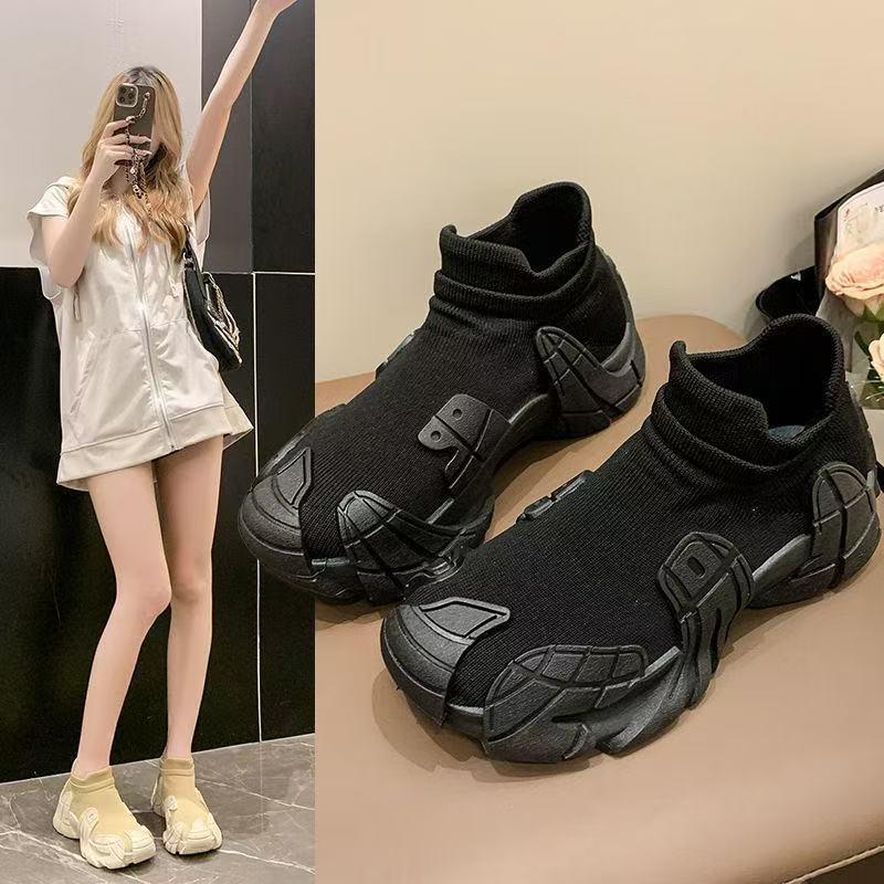 Women's Summer New Trendy Fashion Retro Sneakers Fly-Knit Versatile Casual Shoes Thick-Soled Large Size Women's Shoes