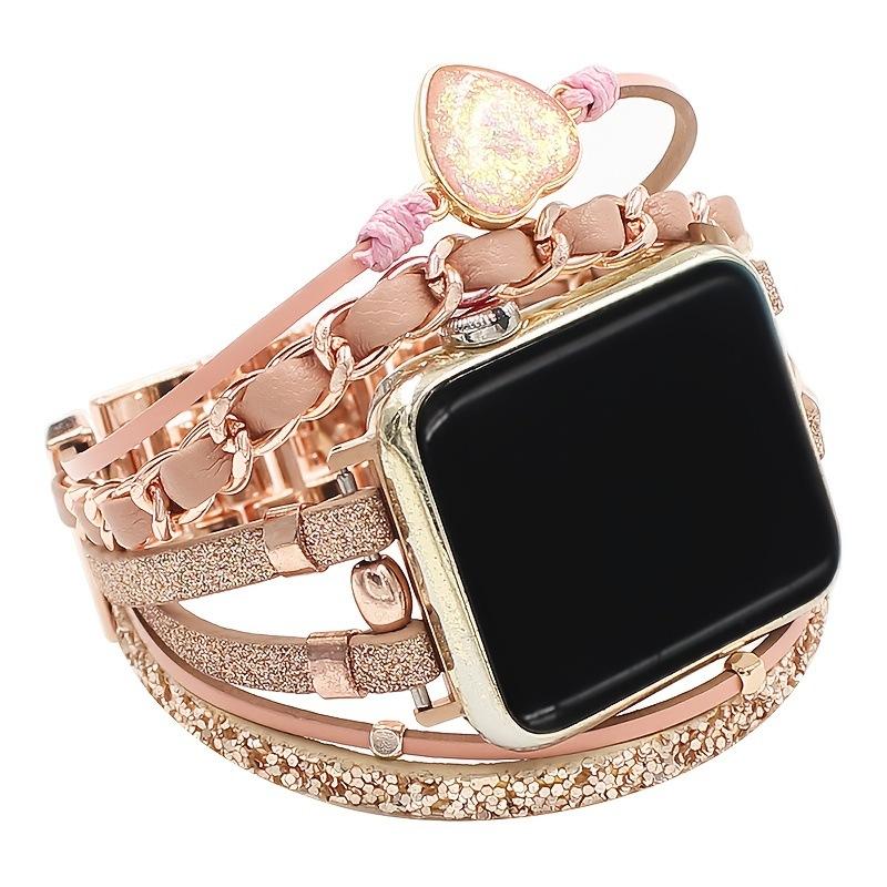 Plaid Leather with Love You Bracelet Style Watchband Suitable for Apple 38-49mm Dial Full Range of Sizes