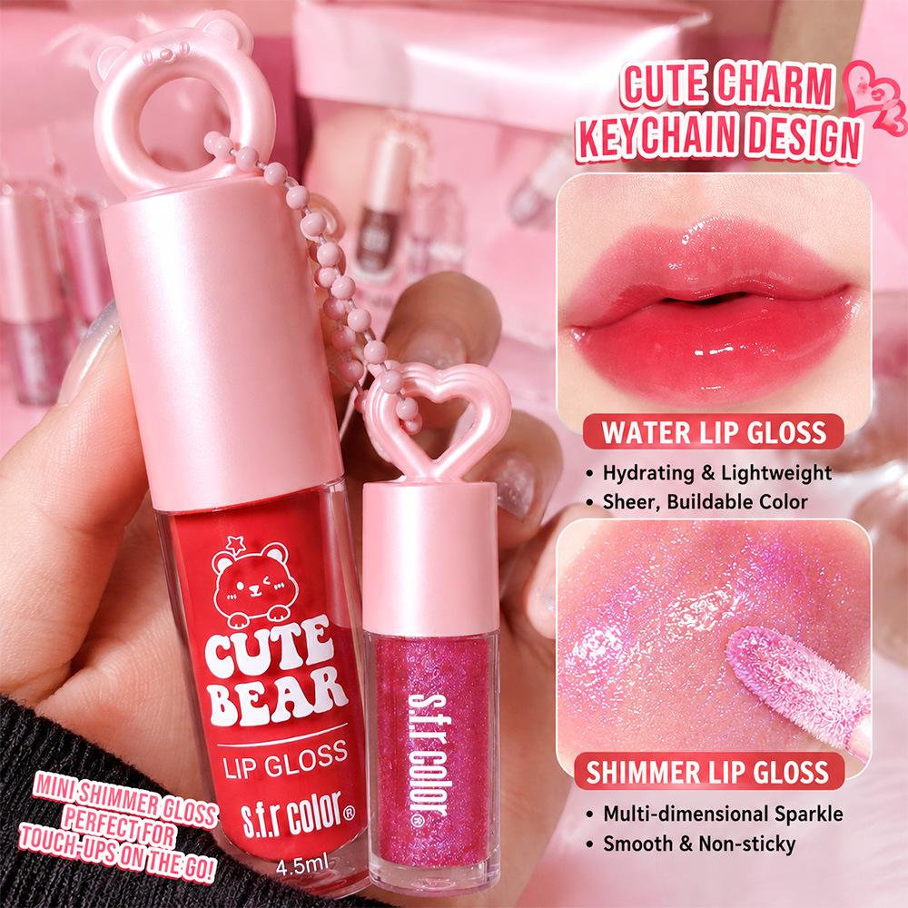 Water-gloss lip glaze, pearlescent lip gloss, moisturizing and nourishing plump lip lipstick with hanging chain, dual-color lip makeup, exclusively for cross-border sales