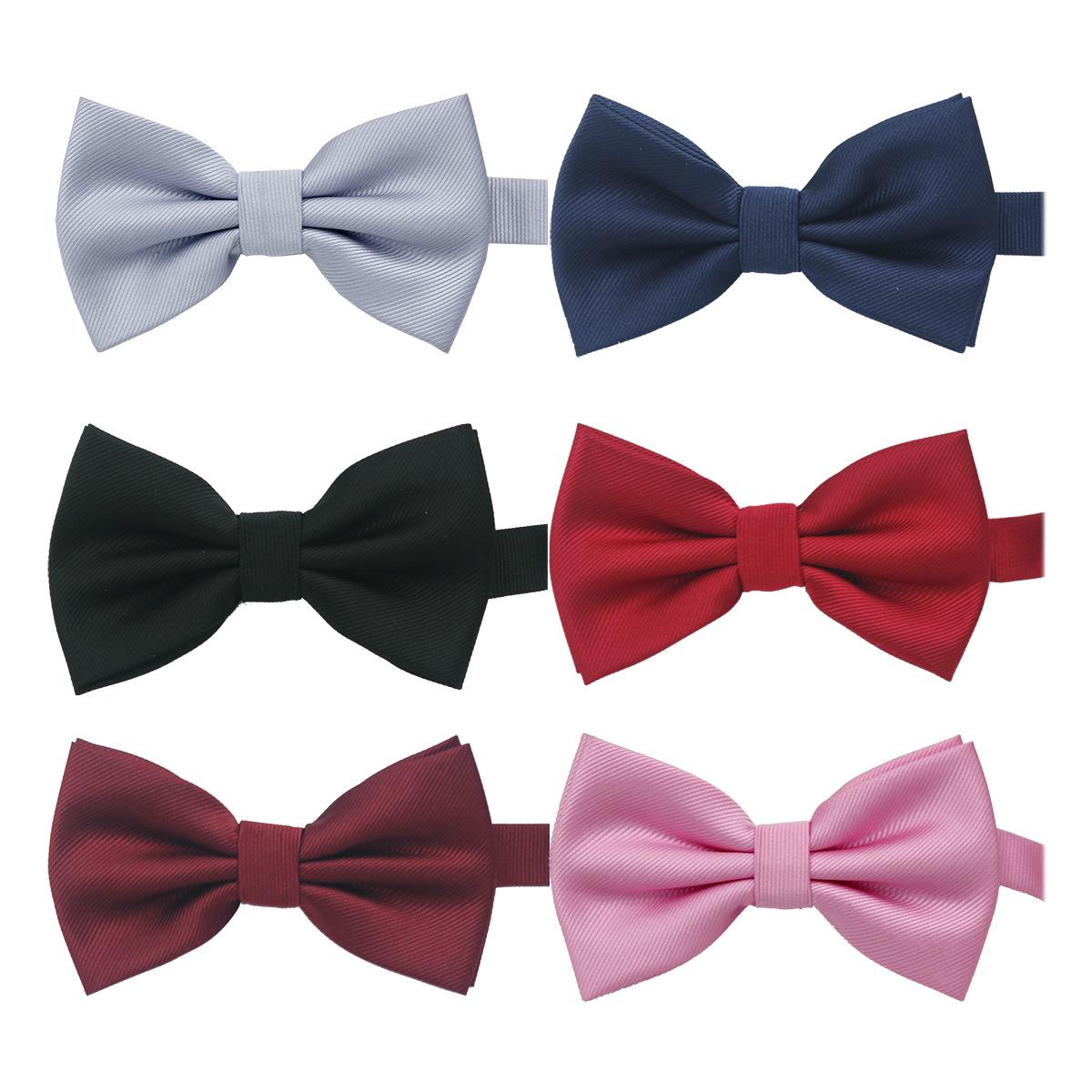 In-Stock Solid Color Men's Bow Tie with Fine Thread in Black and Burgundy, Groom and Groomsman Bow Tie, Jacquard Woven Double-Fold
