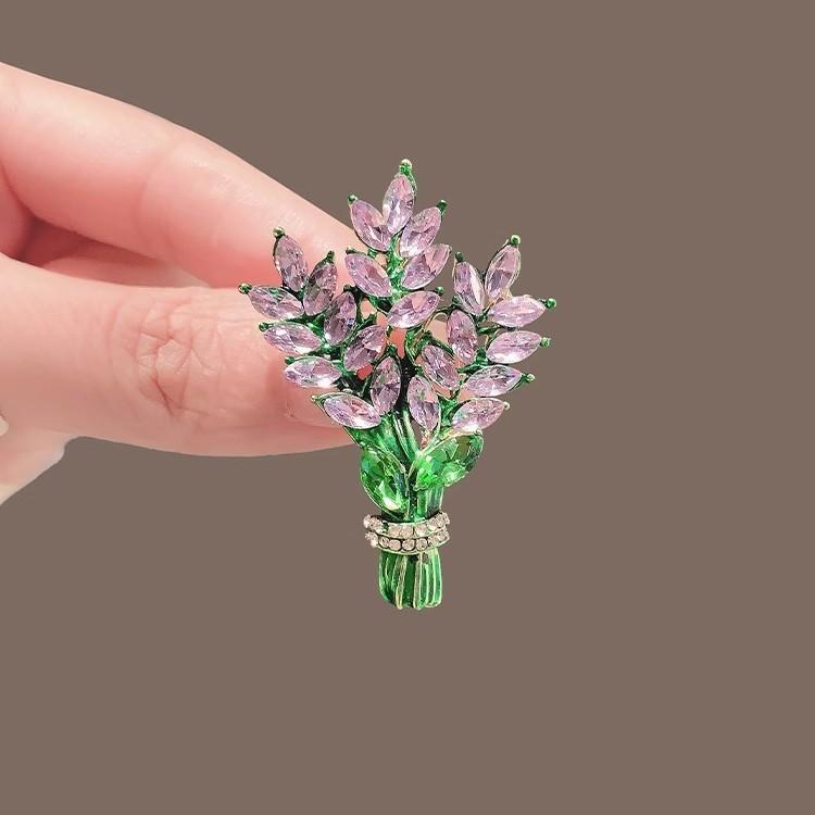 Purple Lavender Brooch High-end Women's Diamond-encrusted Elegant Fashion Crystal bouquet Corsage Fixed Accessories Exquisite Pins