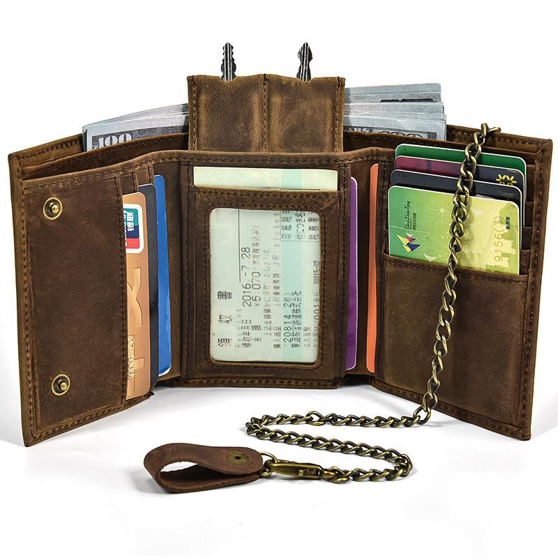 Genuine Leather Wallet for Men, Crazy Horse Leather Coin Purse with Multiple Card Slots and Keychain, 70% off Genuine Leather Crossbody Bag for Men