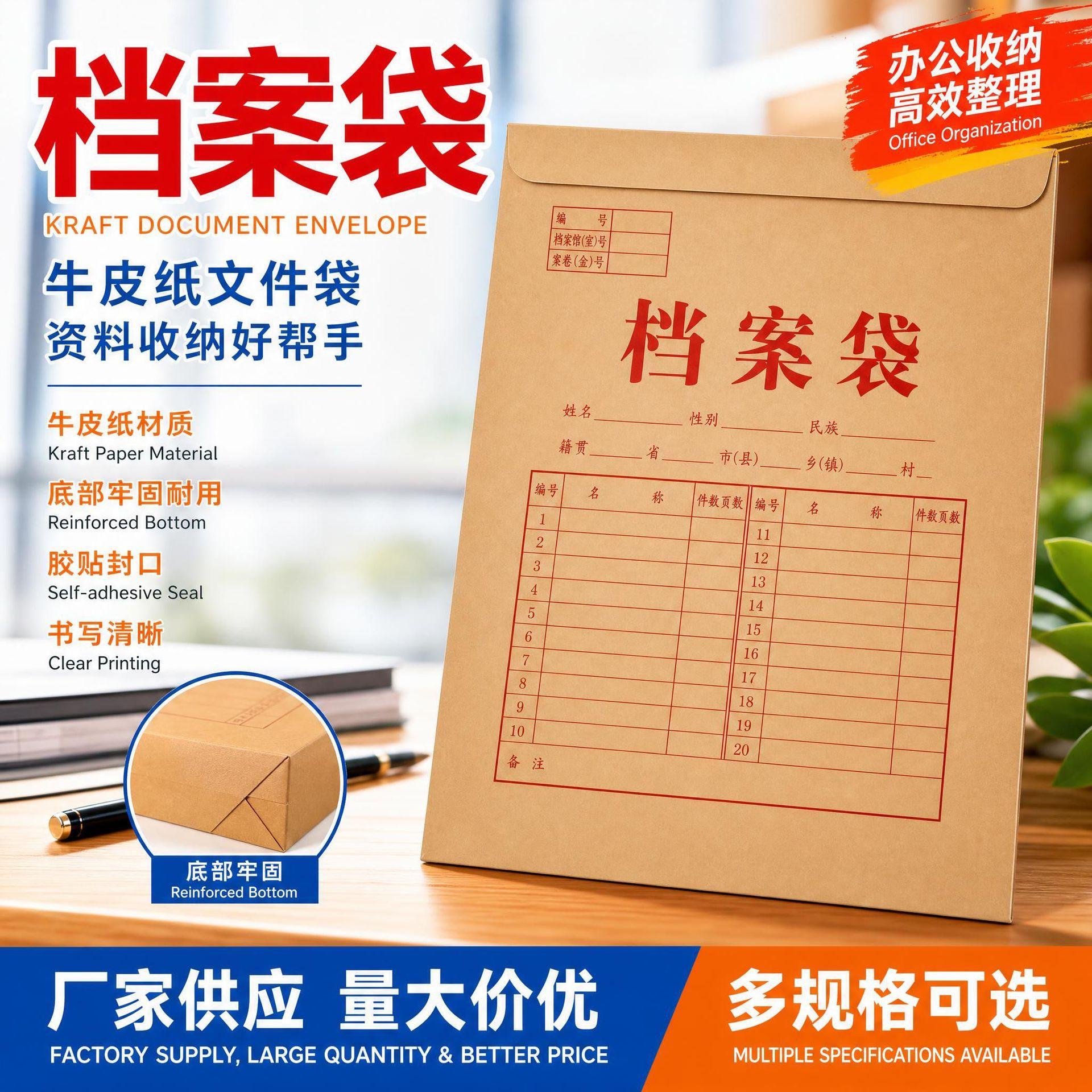 Manufacturer supplies 250g kraft paper file bags, document bags, information bags, official paper bags, and paper file bags