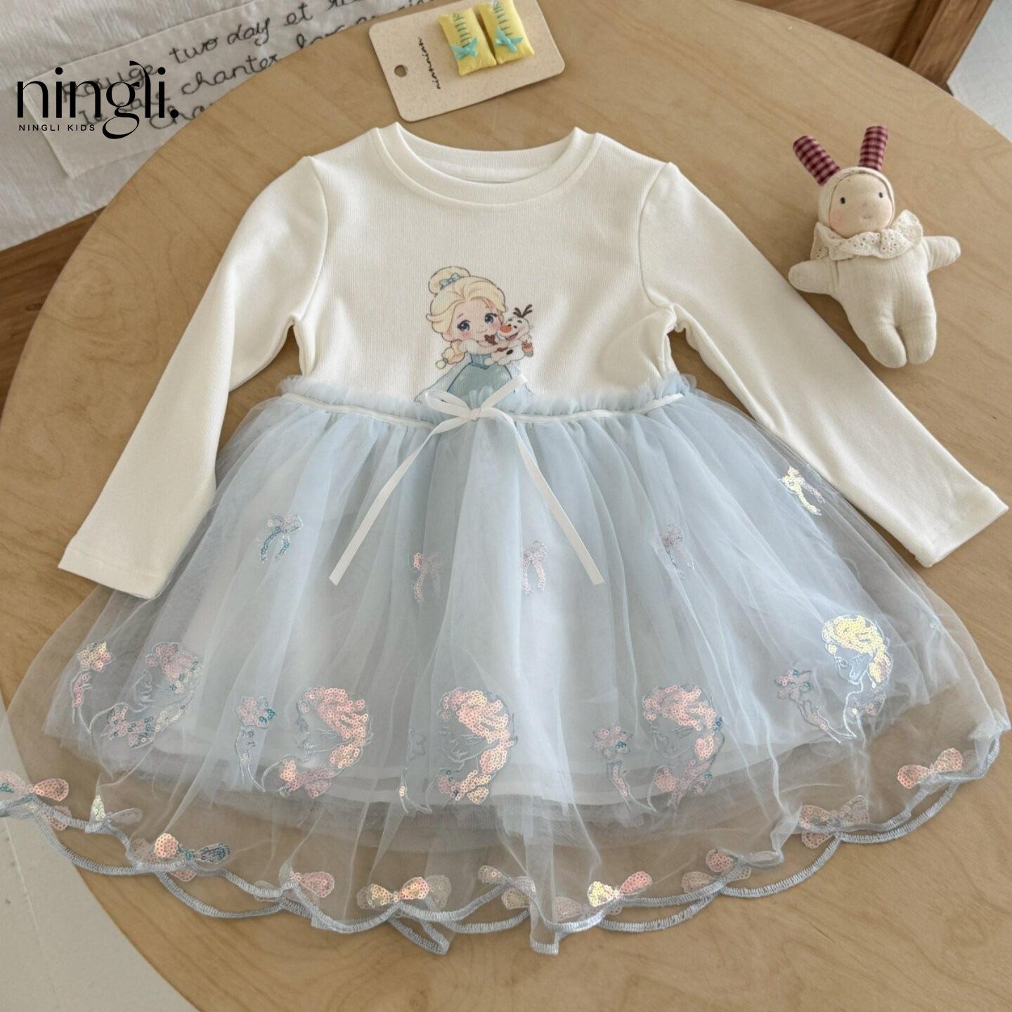 Ningli Girls' Elsa Princess Dress, New Autumn Collection, Spring/Autumn Dress for Babies and Little Girls, Autumn Elsa Dress