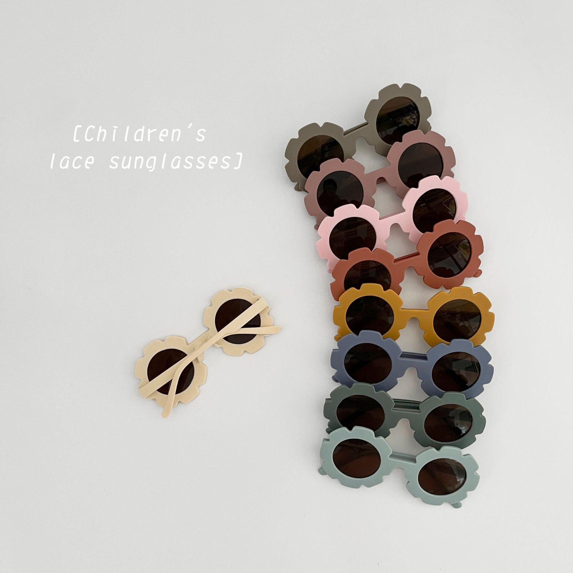 South Korea Ins Style Baby Baby Vintage Frosted Round Frame Sunflower Glasses Street Shot Sunglasses Candy Color Sunglasses
