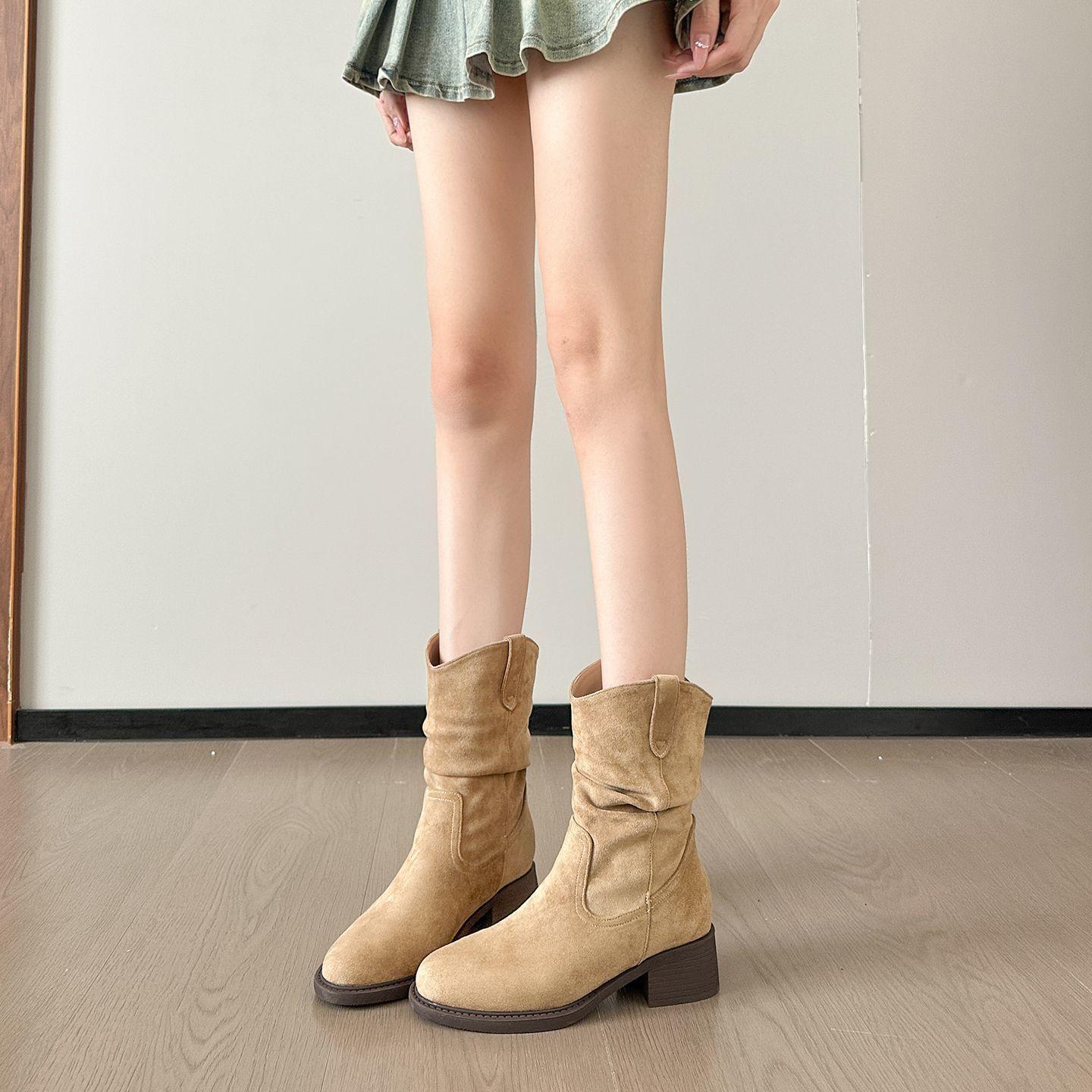 Chunky Mid-Calf Slouch Boots for Women, Summer 2025 New Autumn Short Boots, Women's Melard Western Martin Boots