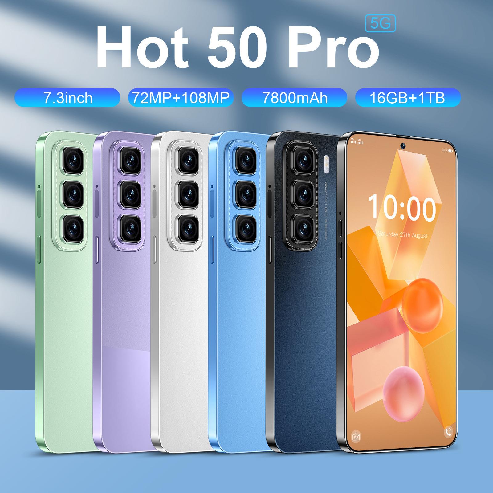 Spot Cross-Border Supply of Smartphones Hot 50 Pro High-Definition Large Screen 16+1Tb Source Factory Direct Sales Wholesale