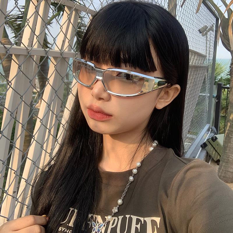 Future Warrior Silver Sparkling Sunglasses Cool Technology Cyber Style Square Reflective Silver Frame Bar Disco Glasses
